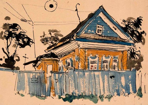 Старинные дома фломастерами