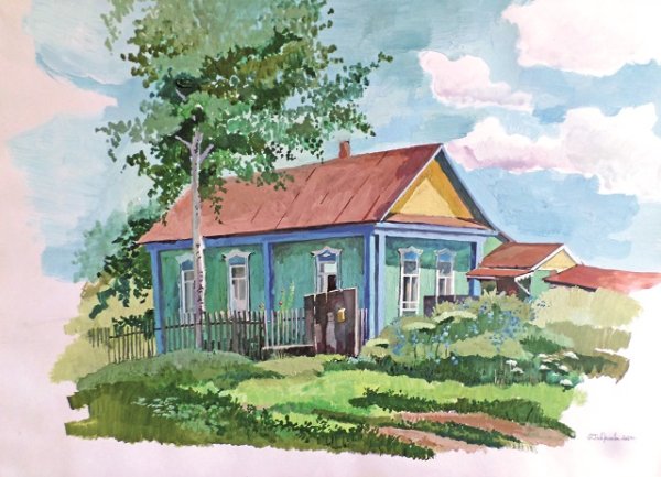 Сельская деревня пленэр акварелью