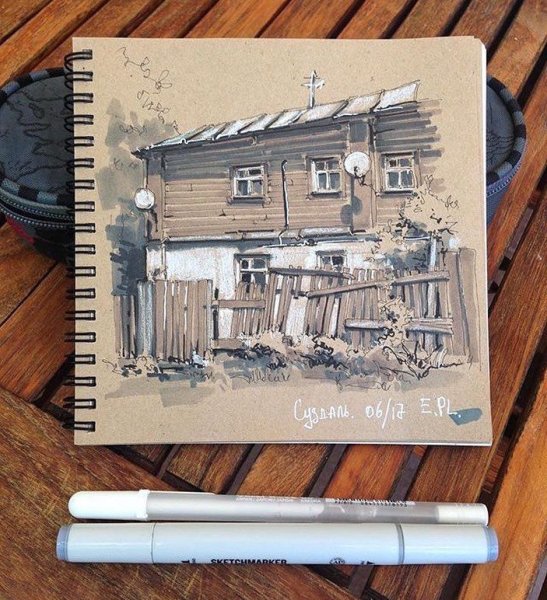 Архитектурные зарисовки на крафте