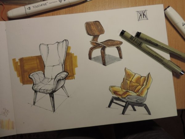 Наброски фломастером мебели.