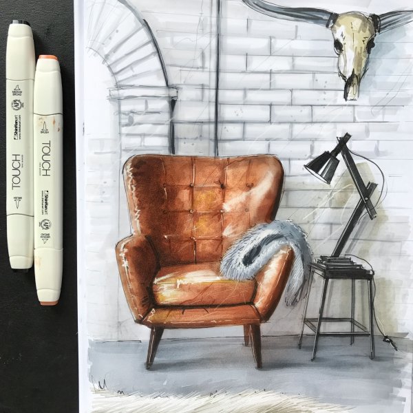 Скетч кресла в интерьере