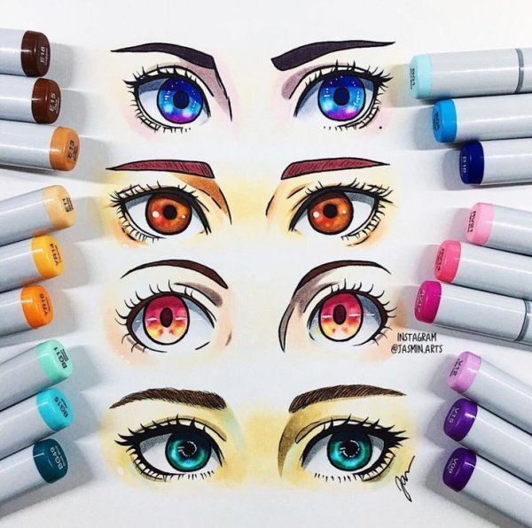 Аниме волосы маркерами