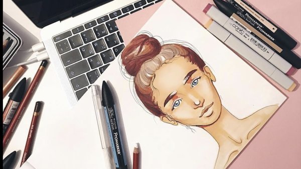 Кот маркерами для скетчинга