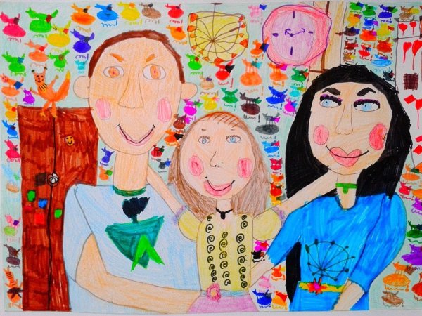 Рисунки семья фломастерами