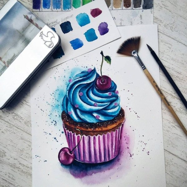 Кекс акварель