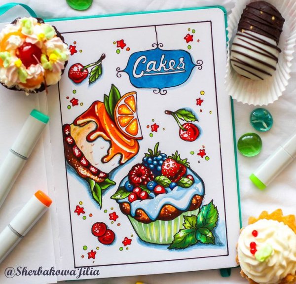 Скетчи маркерами сладости