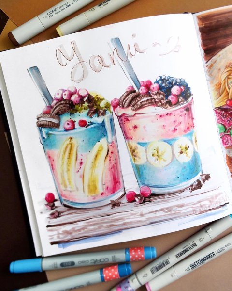 Рисунки десертов маркерами