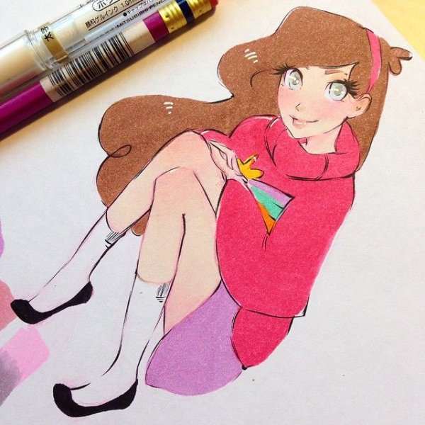 Скетч маркерами Мейбл из Гравити Фолз