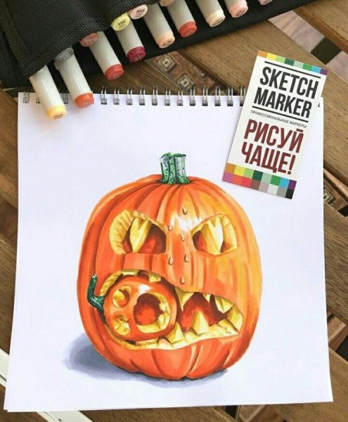 Тыква фломастерами для Хэллоуина