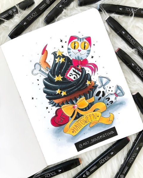 Рисунок на тему Хэллоуин маркерами