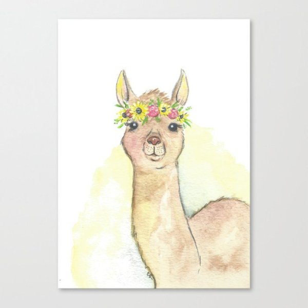 Альпака с кактусами рисованная