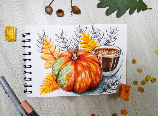 Осенние листья акварель