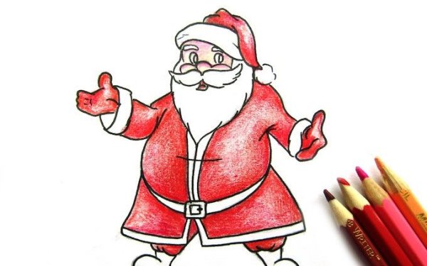 Дед Мороз цветными карандашами