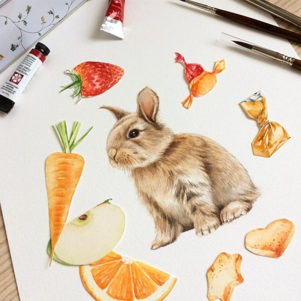 Кролик акварель