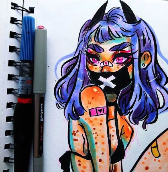 Девушки демоны маркерами