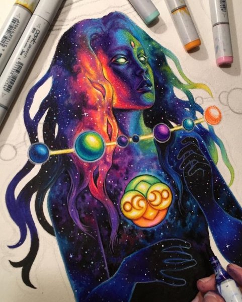 Космос рисунок фломастерами