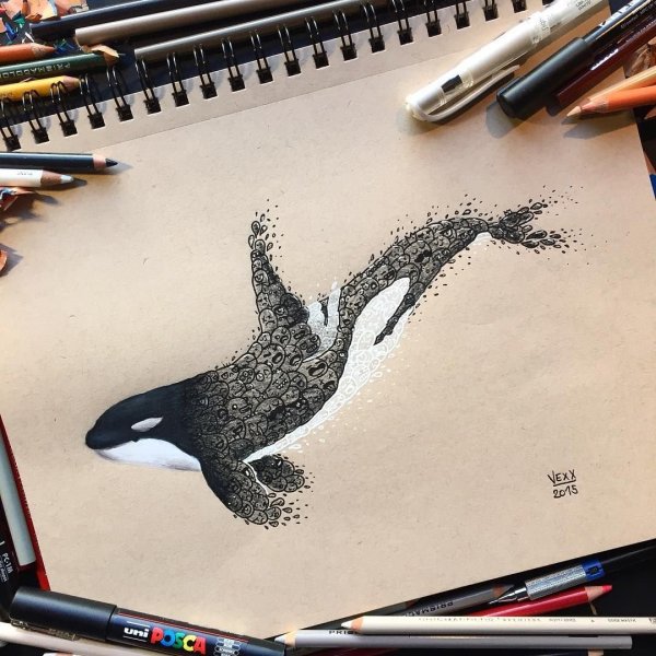 Кит скетч маркерами