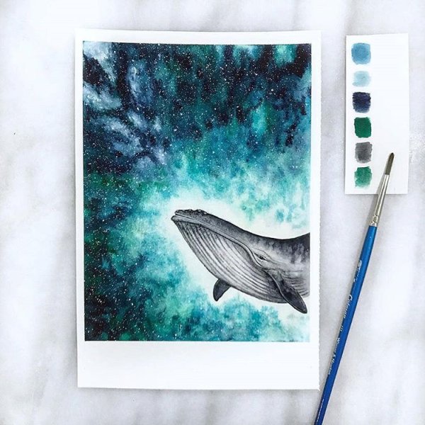 Киты акварелью необычные