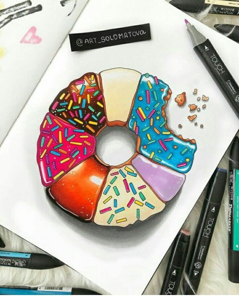 Скетчинг маркерами пончик