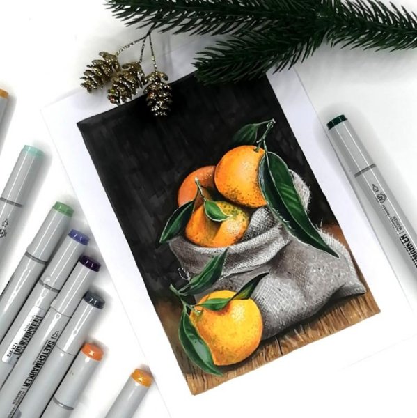 Новогодние иллюстрации маркерами