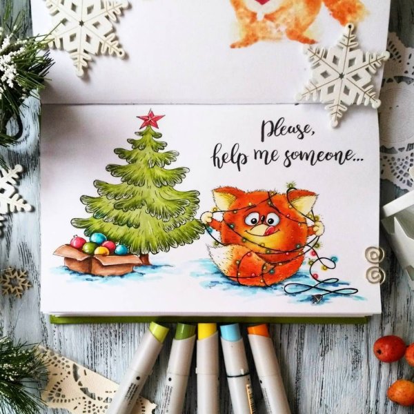 Новогодние открытки маркерами