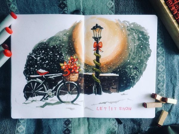 Новогодние рисунки маркерами