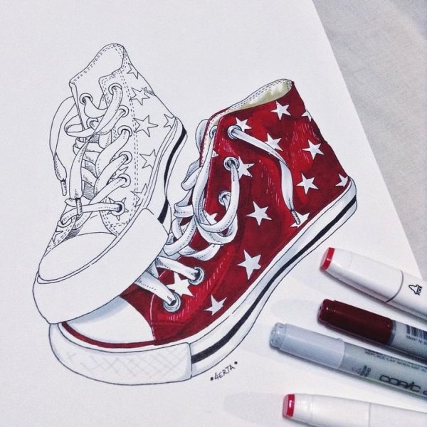 Скетч кеды маркерами