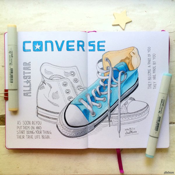 Скетч кроссовки маркерами