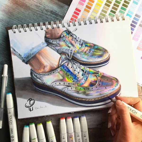 Скетч маркерами обувь