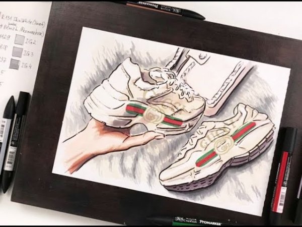 Нарисовать рисунок на кроссовках поэтапно маркерами