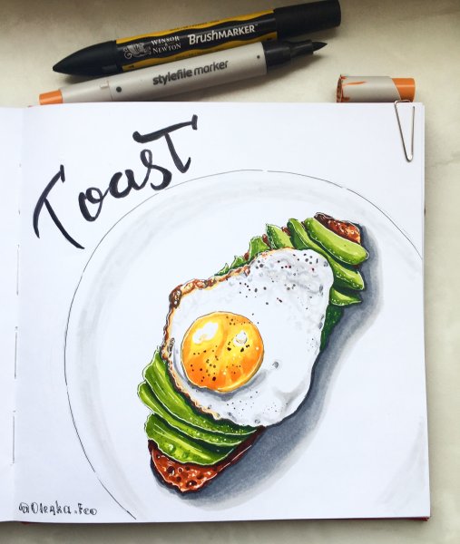 Скетчи маркерами еда лёгкие