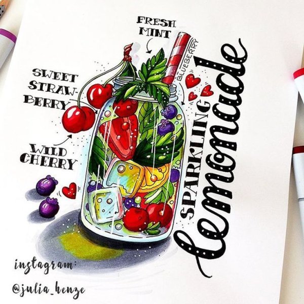 Скетчбук напитки маркерами