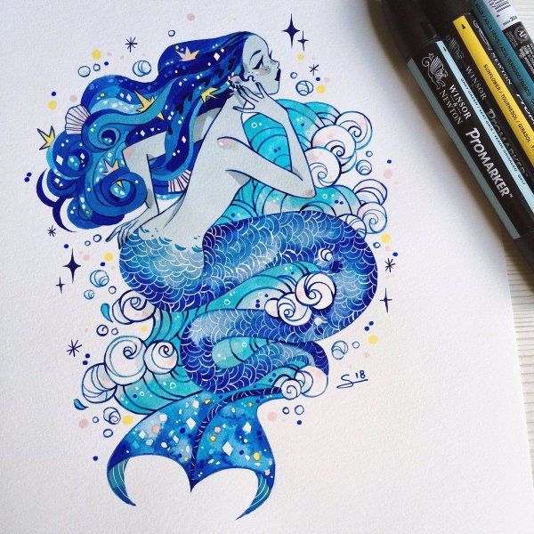 Узоры фломастером Русалка