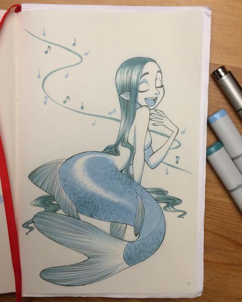 Скетч Русалка маркерами