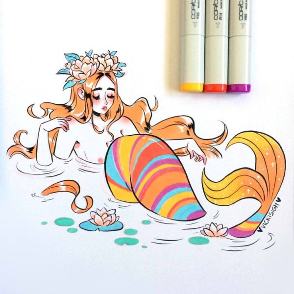 Русалка маркерами