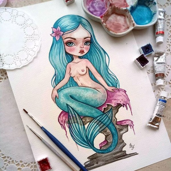Русалка фломастерами