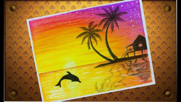 Закат фломастерами легко