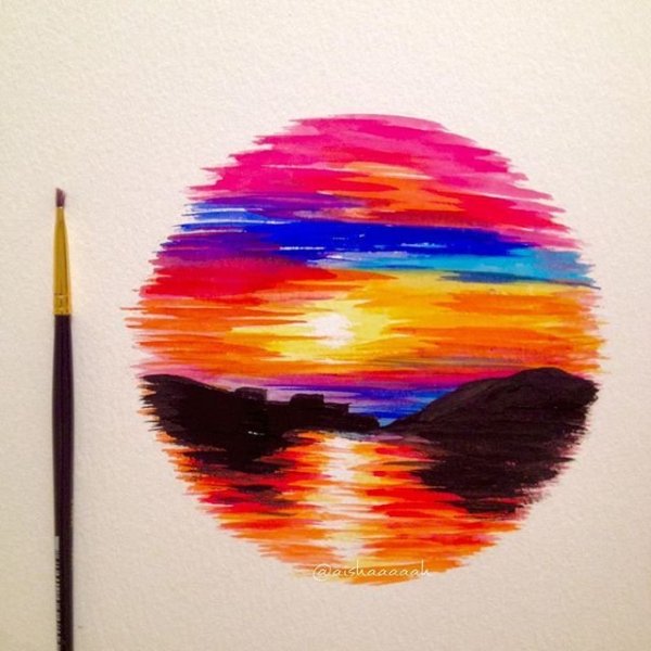 Пейзаж цветными карандашами