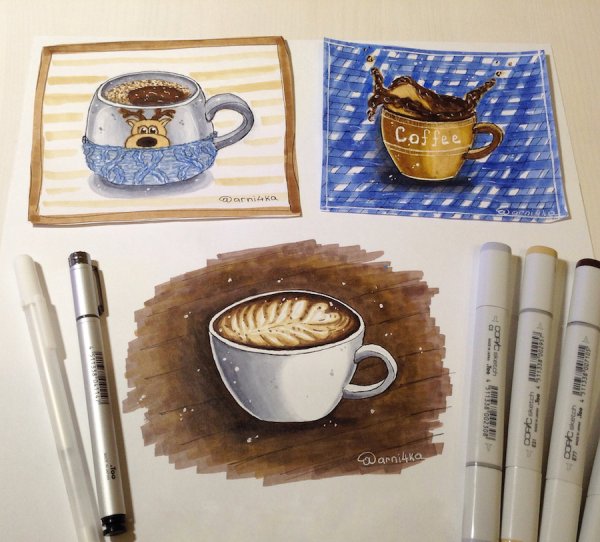 Кружка кофе маркерами
