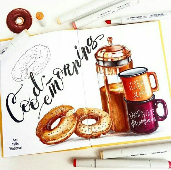 Рисунки скетч маркерами кофе