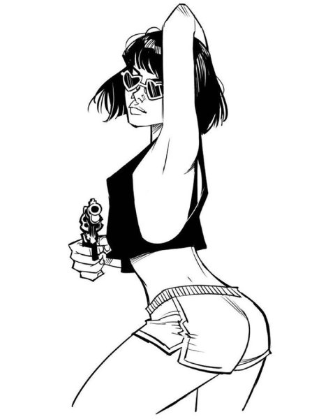 Девушка черным маркером