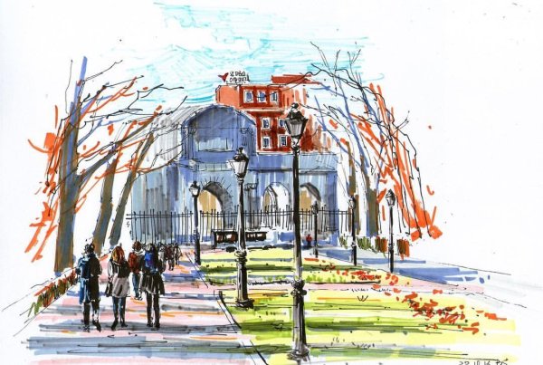 Осенний парк скетч маркерами