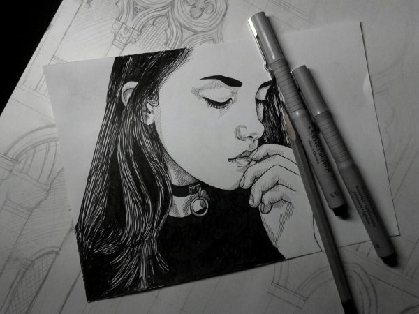Рисунки чёрной ручкой