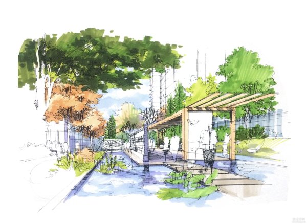 Ландшафтный парк акварельной