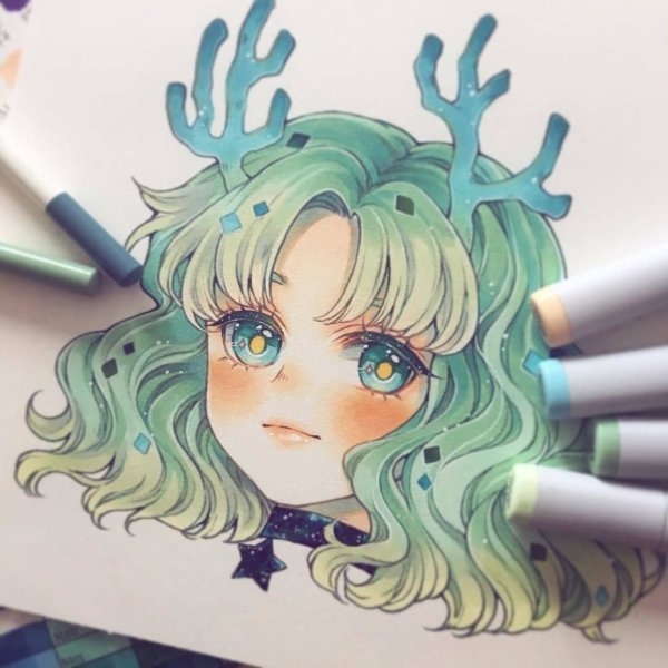 Портрет девушки маркерами