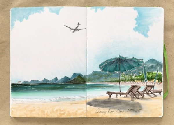 Морской пейзаж в скетчбуке