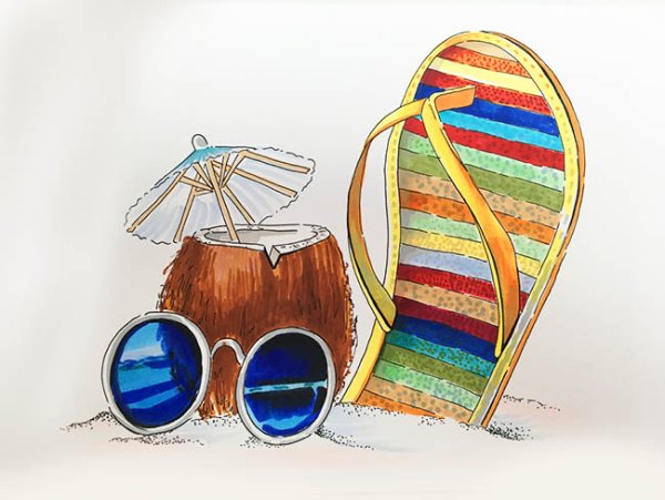 Пляж рисунок маркерами