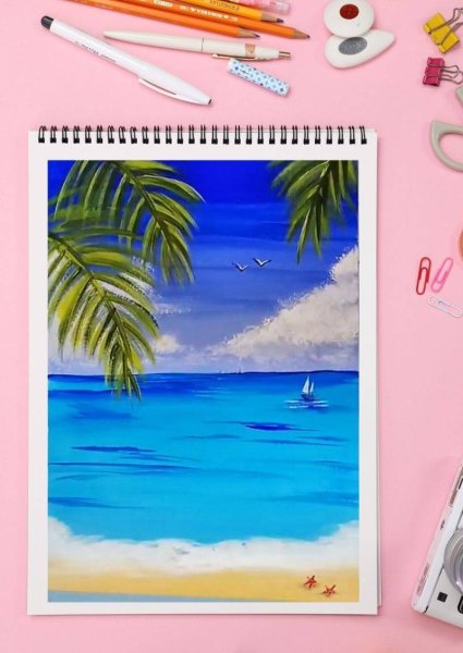 Морской пейзаж фломастерами