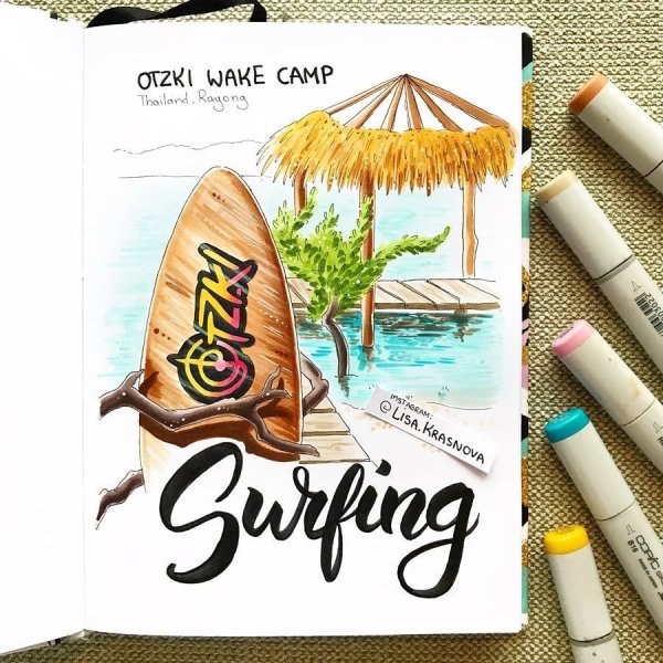 Пляж рисунок маркерами