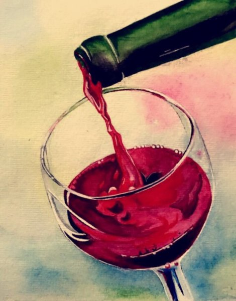 Бокал вина акварелью